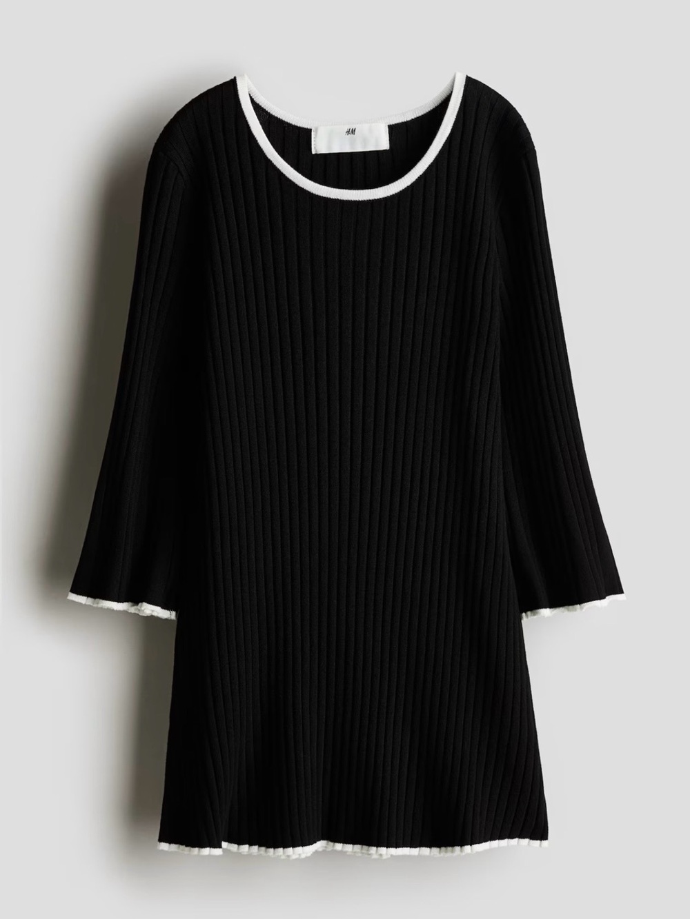 H&M Black Ribbed Knit Mini Dress with White Trim